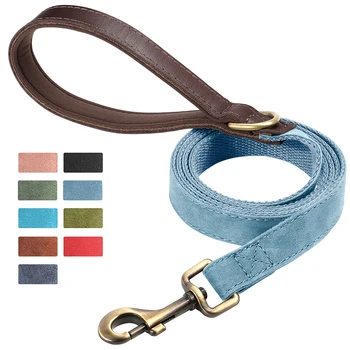 4.5ft Dog Pet Leash Rope 9 Colors PU leather Small Medium Large Dogs Nylon Padded Puppy Leashes Walking Leash Lead Ropes for Dog