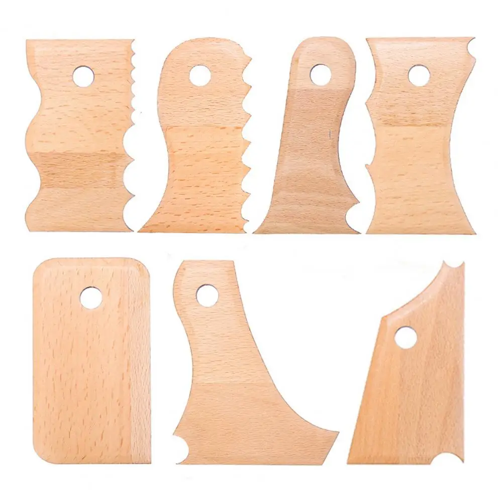 Smooth Pottery Tools Set 7 Piece for Ceramics Clay Carving Shaping Wooden Rib Foot Shaper for Ceramic