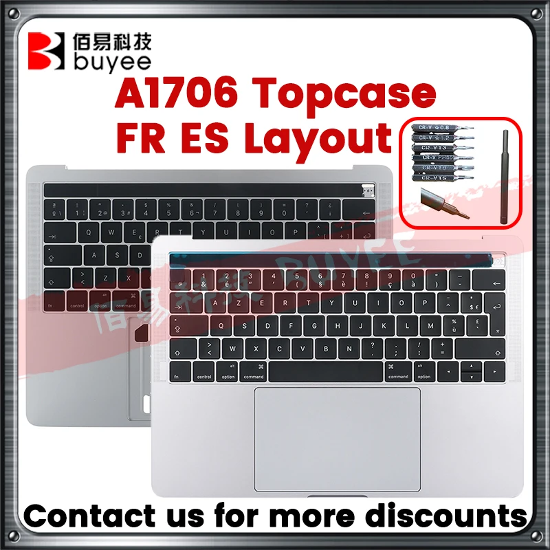

Оригинальная новая клавиатура A1706 Topcase Для Macbook Retina Pro 13 "A1706, клавиатура с французской испанской раскладкой, чехол для отслеживания, 2016 космический серый серебристый