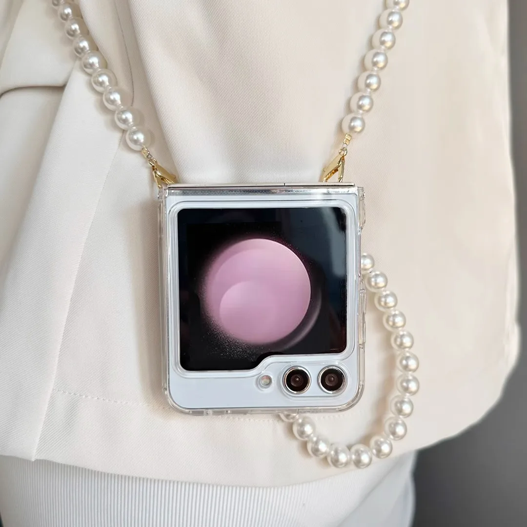 Custodia Per Telefono A Catena A Mano Con Bracciale A Pera Per Samsung Galaxy Z Flip 5 4 3 Zflip4 Zflip5 Cover Trasparente