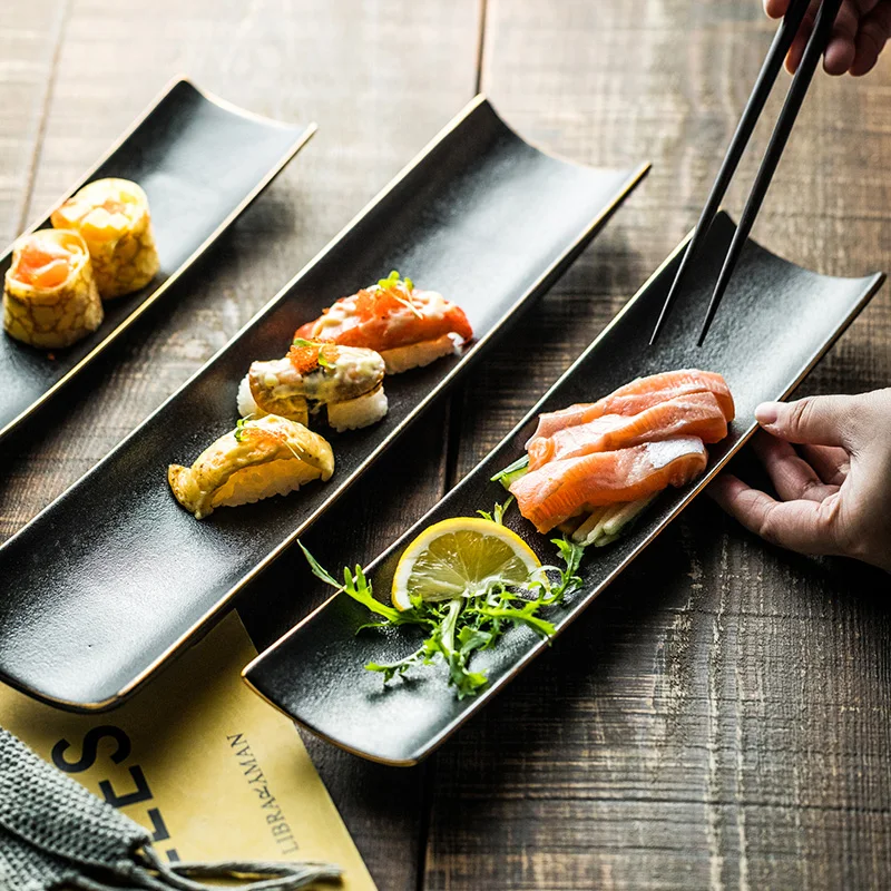 

Phnom Penh ceramic sushi plate Japanese rectangular long plate creative household plate chicken wings plate barbecue plate