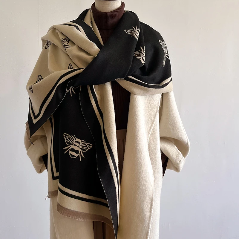 Nuovo inverno cashmere donna temperamento di fascia alta corto pony caldo bavaglino sciarpa stampata fronte-retro per due scopi_voghion.com
