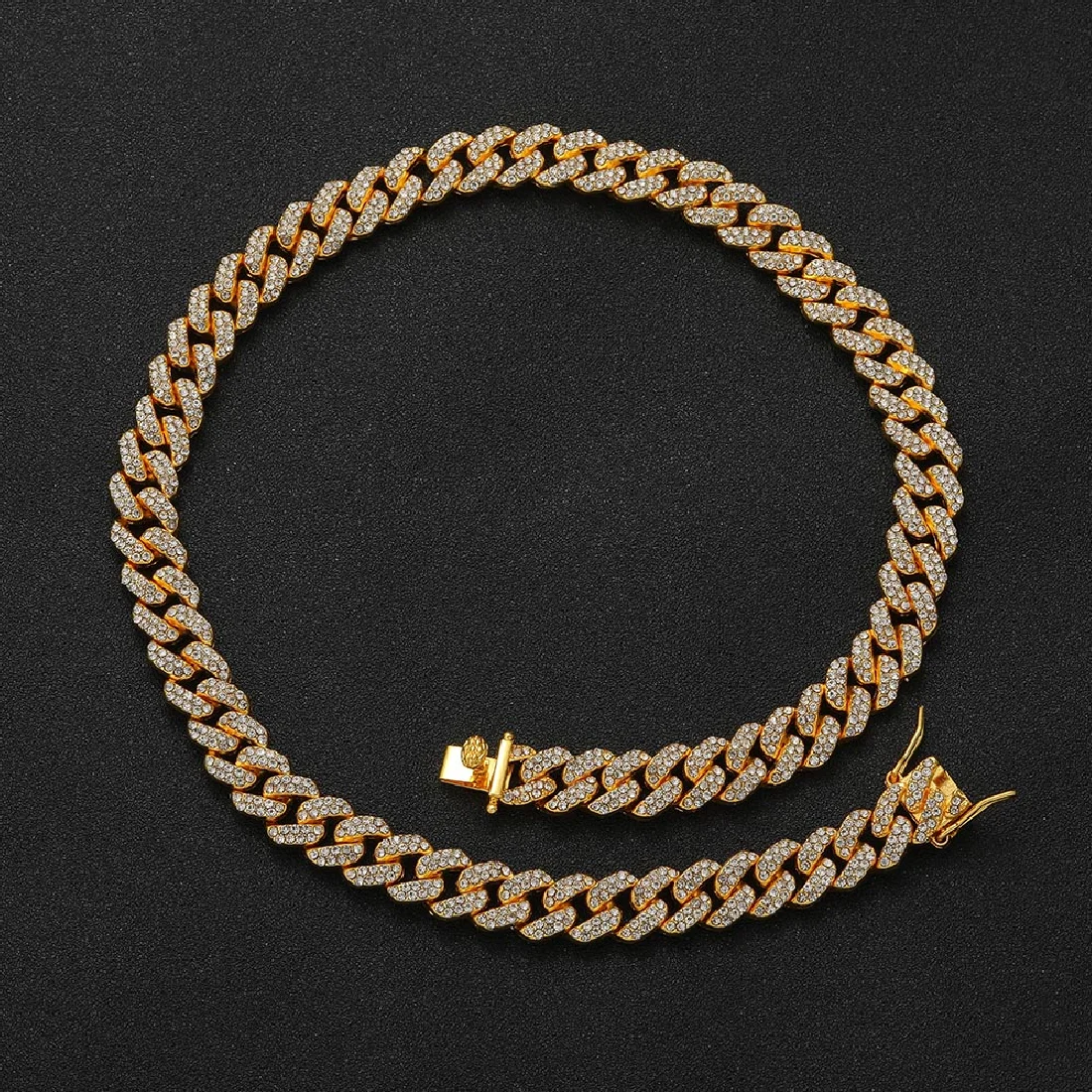 

Bling Bling 9MM Double Line Crystal Chain Men And Women Cuban Link Necklace For Gift AC025