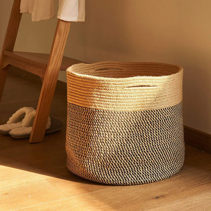 Natural Cotton Rope Storage Basket Large Dirty Clothes Container Hand Woven Sundries Kids Toys Organizer Box Home Storage Barrel