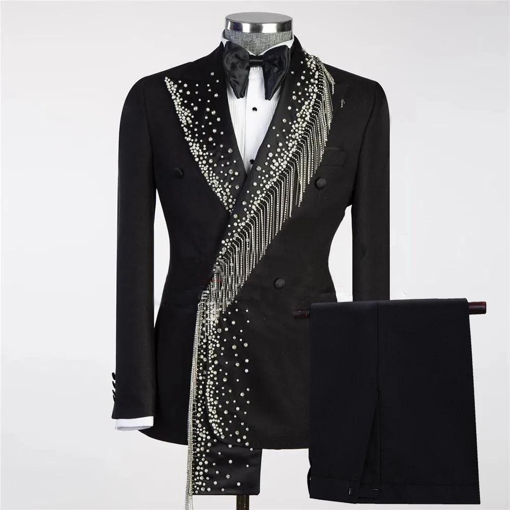 Blazer Suit For Men 2 Piece Outfit Set Suits High Quality Pants Mens Clothing Wedding Tuxedo Jackets Designer Clothes Black