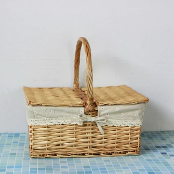 Outdoor Picnic Fruit Storage Basket Household Snack Container Box Wicker Basket with Lid Storage Basket Home Kitchen Organizer 6
