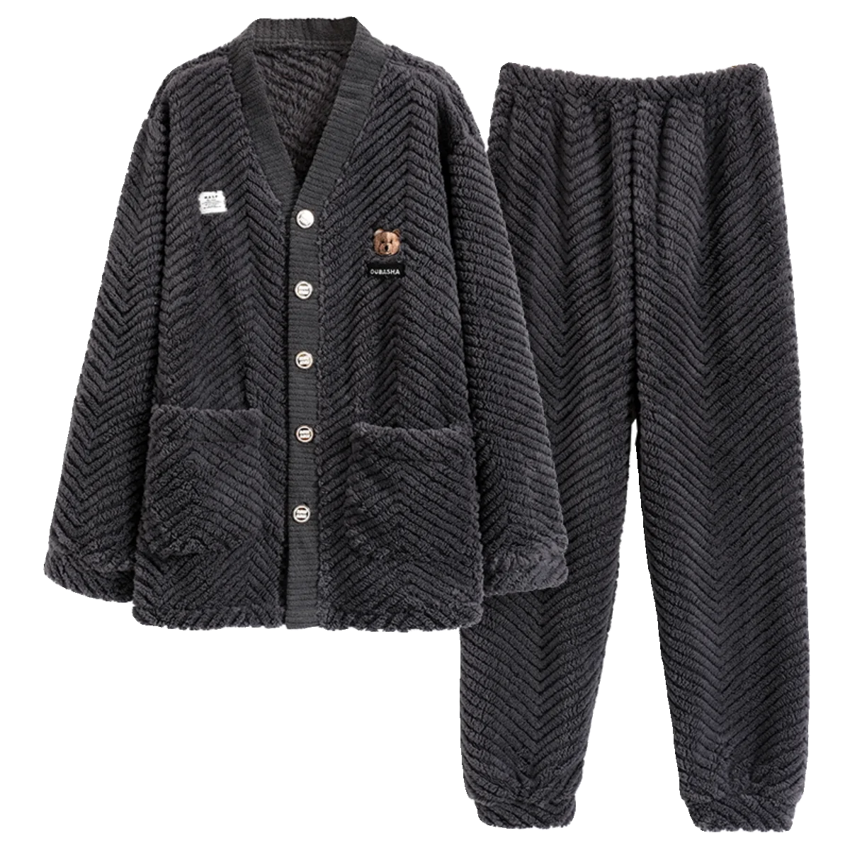 Kimono Winter Flannel Nightwear for Couples V Neck Cardigan Homewear Women and Men Fashion Nightwear Coral Fleece Pyjamas