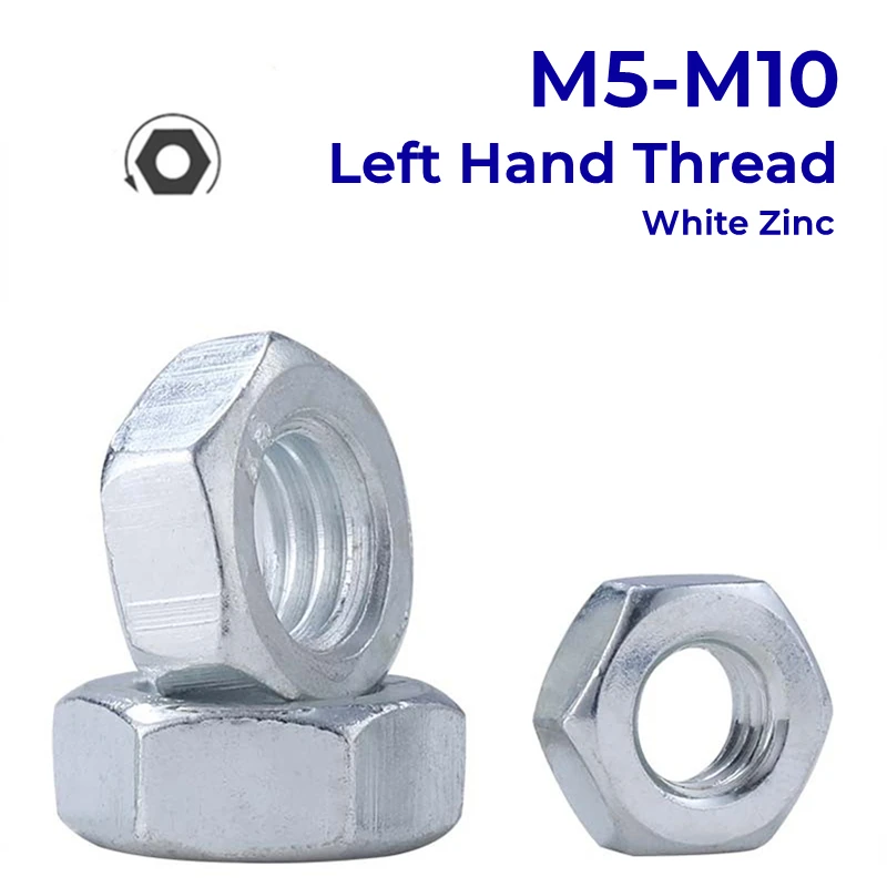 M5 M6 M8 M10 Left Hand Thread Hex Nut Hexagon Nut White Zinc Carbon Steel  Hex Hexagon Nut Locking Reverse Tooth Hexagon Hex Nuts - AliExpress