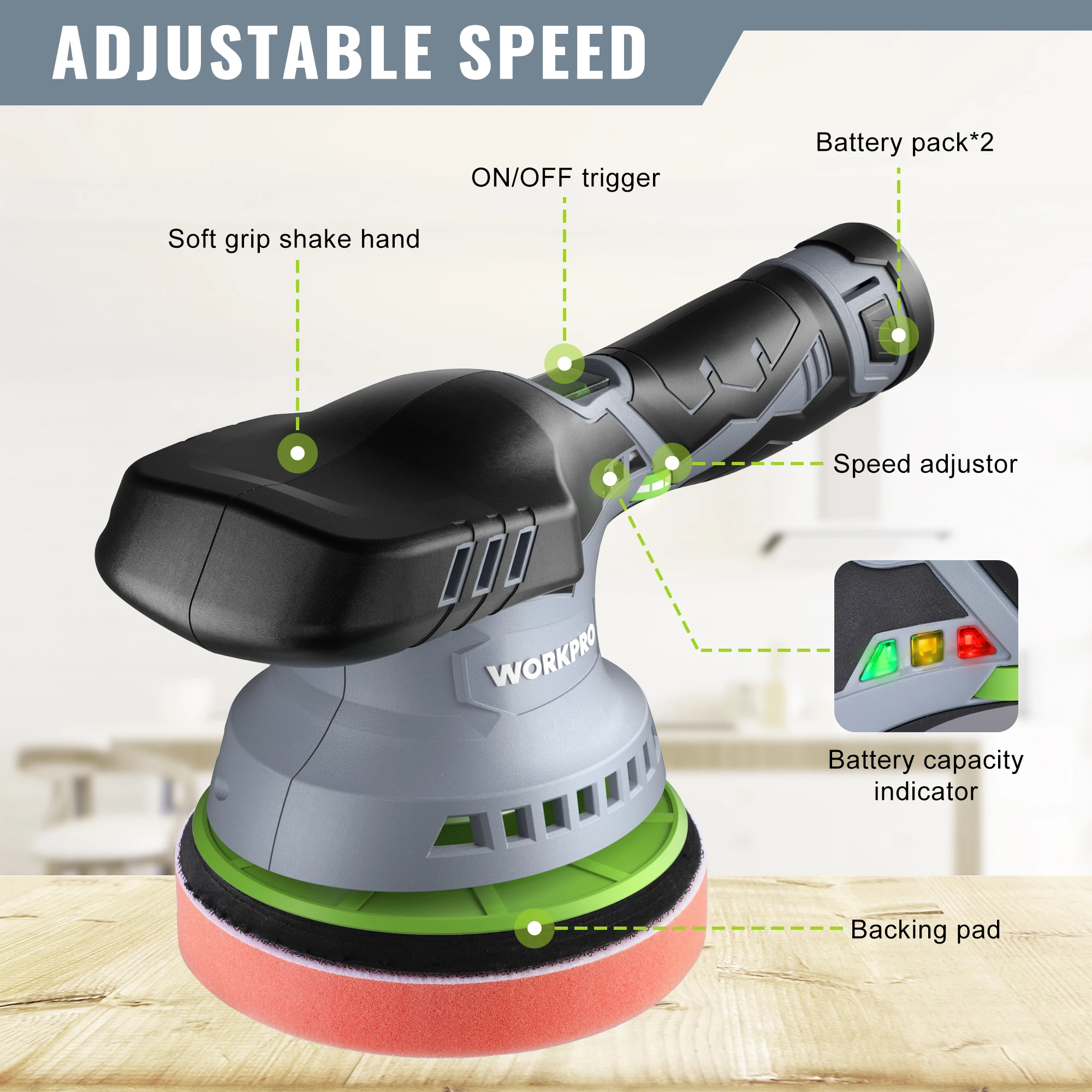 WORKPRO-Cordless Dual 12V Electric Dual Action Wireless Car Polisher Waxing Power Tools car polisher