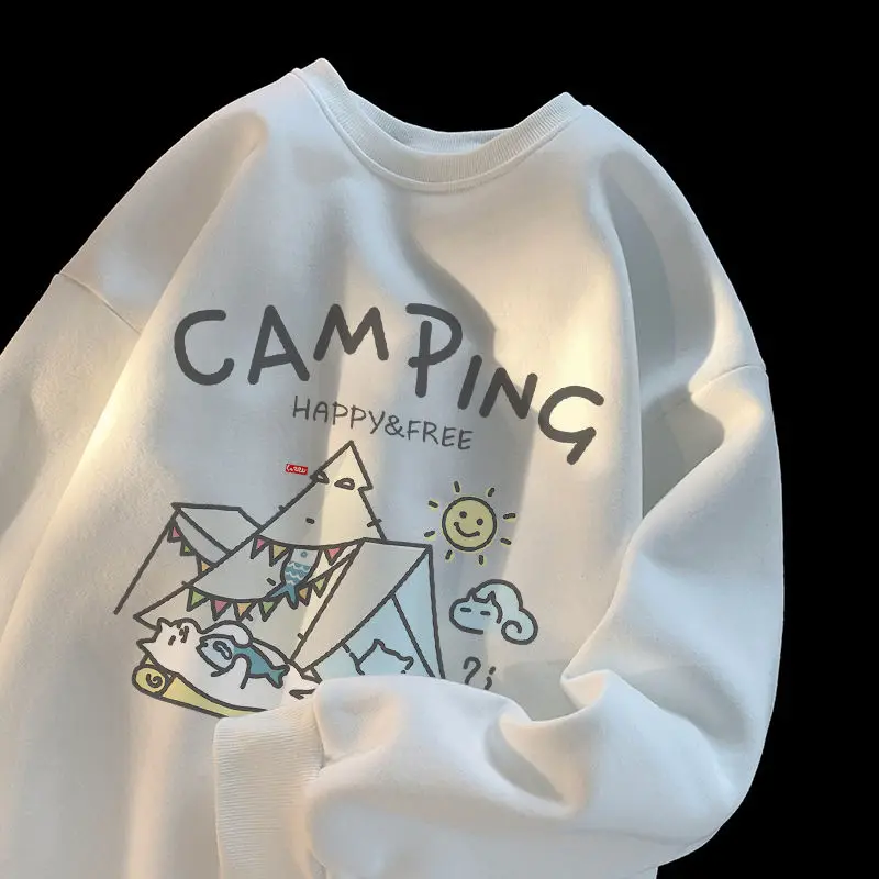 

American trend cartoon printed round neck sweatshirt for men and women in autumn and winter without hat hip-hop long sleeves y2k