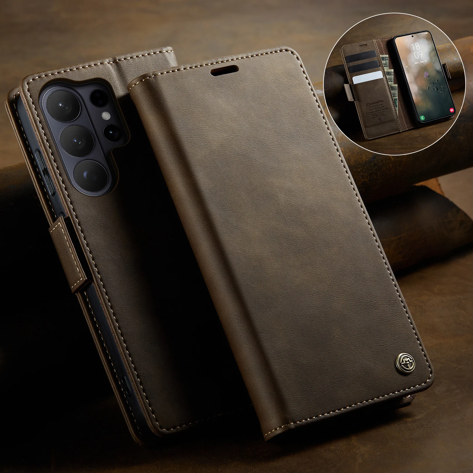 Vintage-Style Magnetic PU Leather Wallet Phone Case with Shockproof Card Holder Pocket Cover