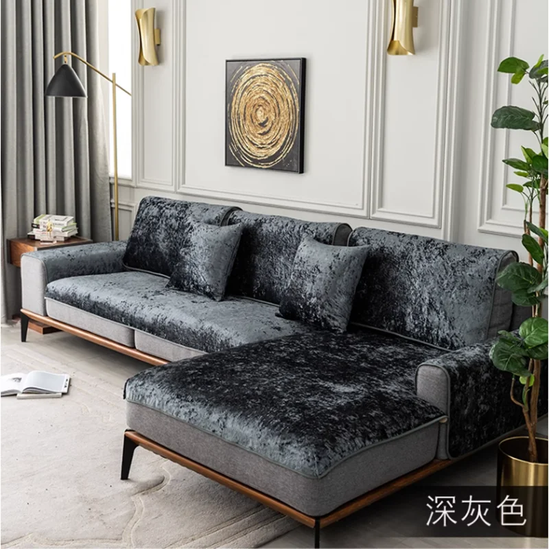 Modern Simple 4 seasons sofa cover Anti-skid leather Glossy Style Plush towel sofa cover Hotel lounge chair reflective blanket 4