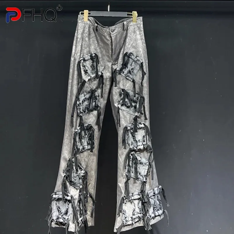 

PFHQ Men's PU Leather Pants Summer Three-dimensional Pockets High Street Personality Male Zippers Advanced Chic Trousers 21Z4577