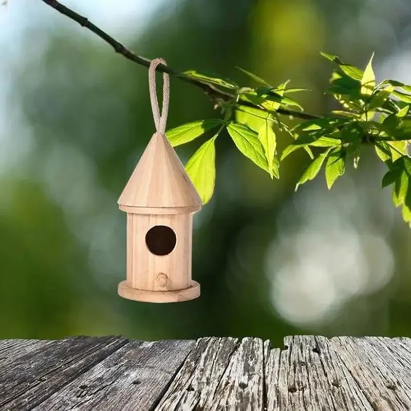 Wooden Bird House Nest Handmade Ecofriendly Bird Nest Cage Outdoor Birdhouse Garden Yard Hanging Decoration Crafts