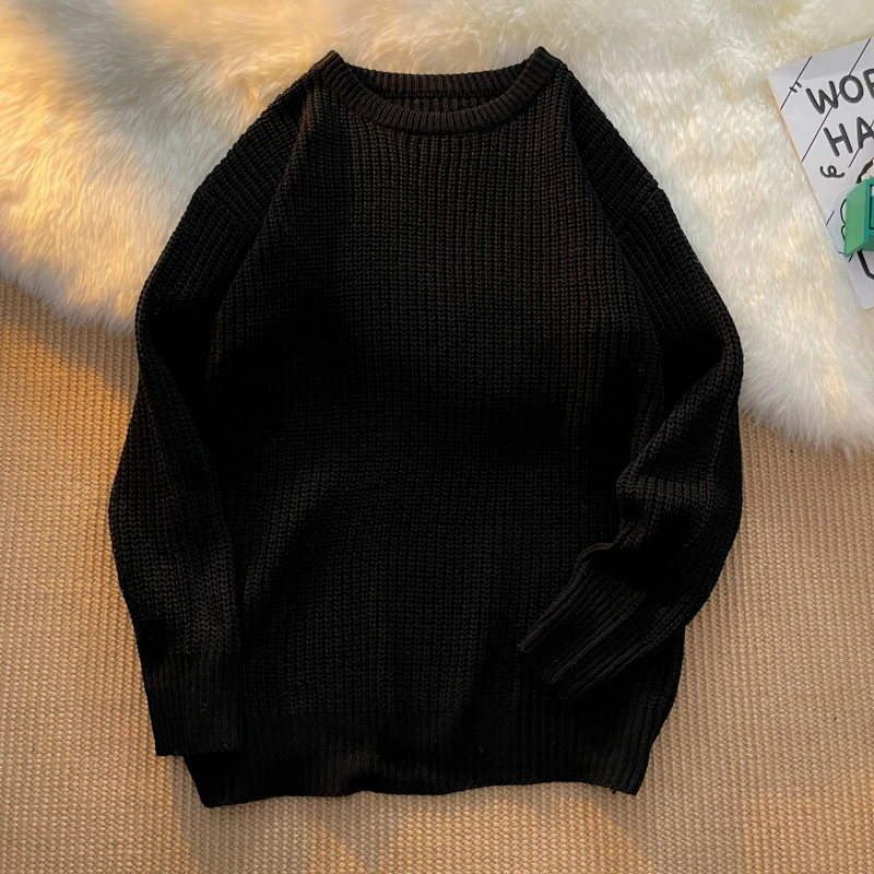 

Мужской теплый свитер с круглым вырезом, свободный однотонный трикотажный джемпер с длинным рукавом, на осень/зиму, 2024