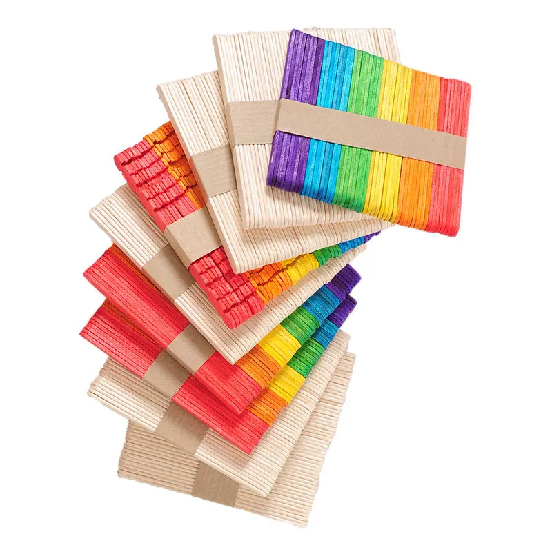 50 Pcs Colored Wooden Popsicle Sticks Natural Wood Ice Cream