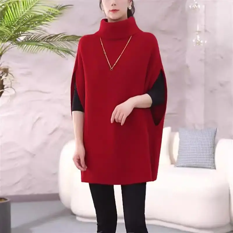 

Autumn and Winter Women's High Collar Knitted Vest Loose Fashion Casual Elegant Commuter Sleeveless Sweater Coat Shawl Cape Top