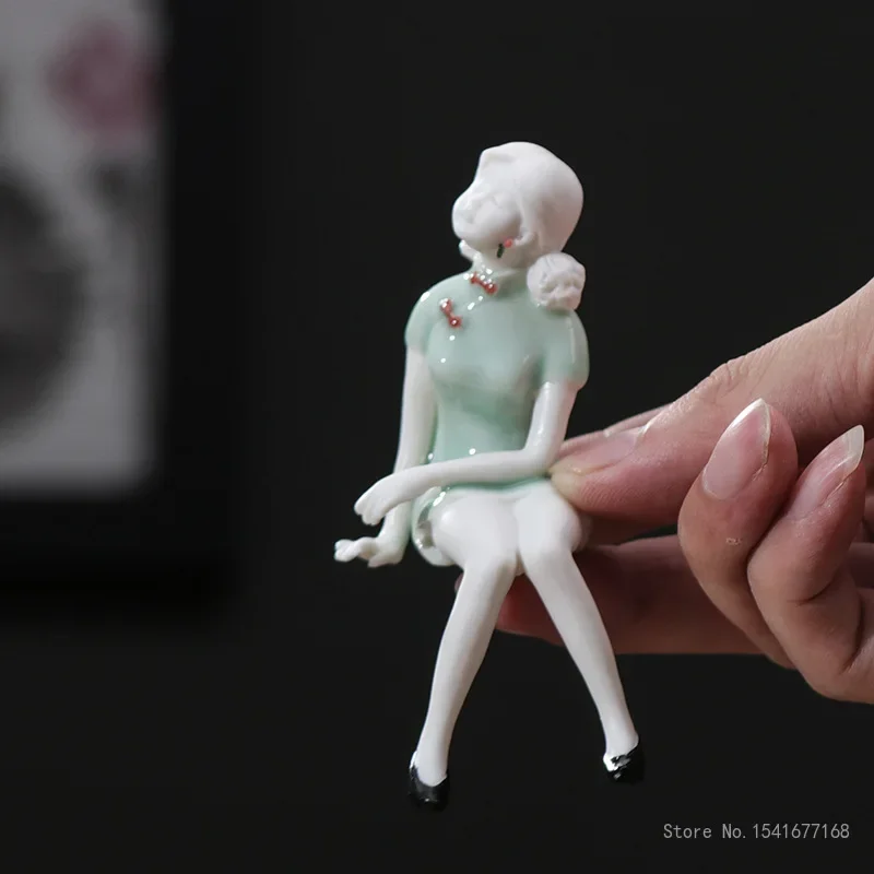 Chinese Classical Figure of Ceramics, Tang Dynasty Beauty, Living Room Entrance, TV Cabinet, Home Zen Small Decor, Creative, 1Pc