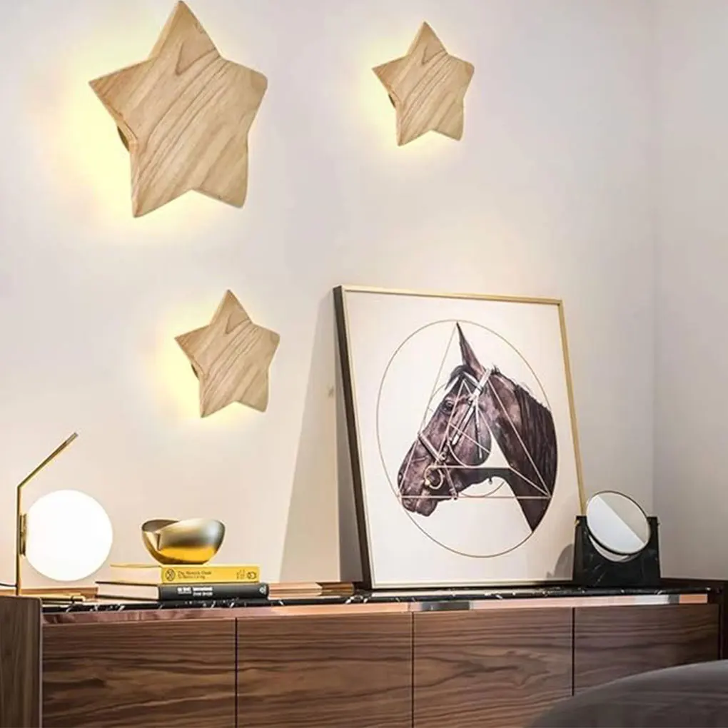 

Wood Star Wall Light With LED Light Source Easy To Install And Energy-saving Wood Star Wall Lamp