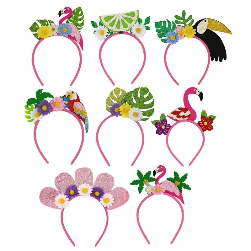 Hawaiian Headbands For Women Decorative Flower Hairband Decorative Hairband Headpiece Set Of 8 Dress Up Headwear For Party