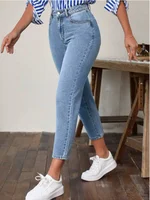 Pocket Micro Elastic Pants High Waist Solid Color Women's Straight Leg Pants Fashion High Street Daily Versatile Spring Jeans