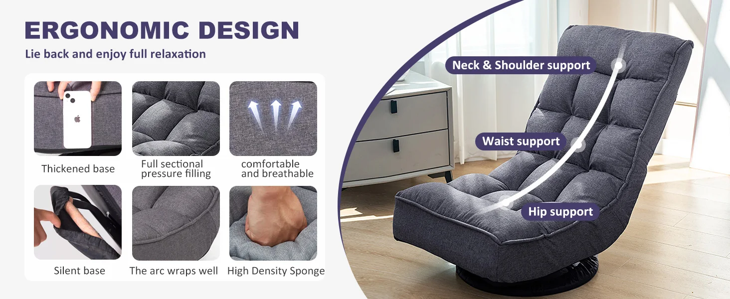 Recliner Chair,Comfy Swivel Chair for Living Room,Adjustable Foam Floor Chair