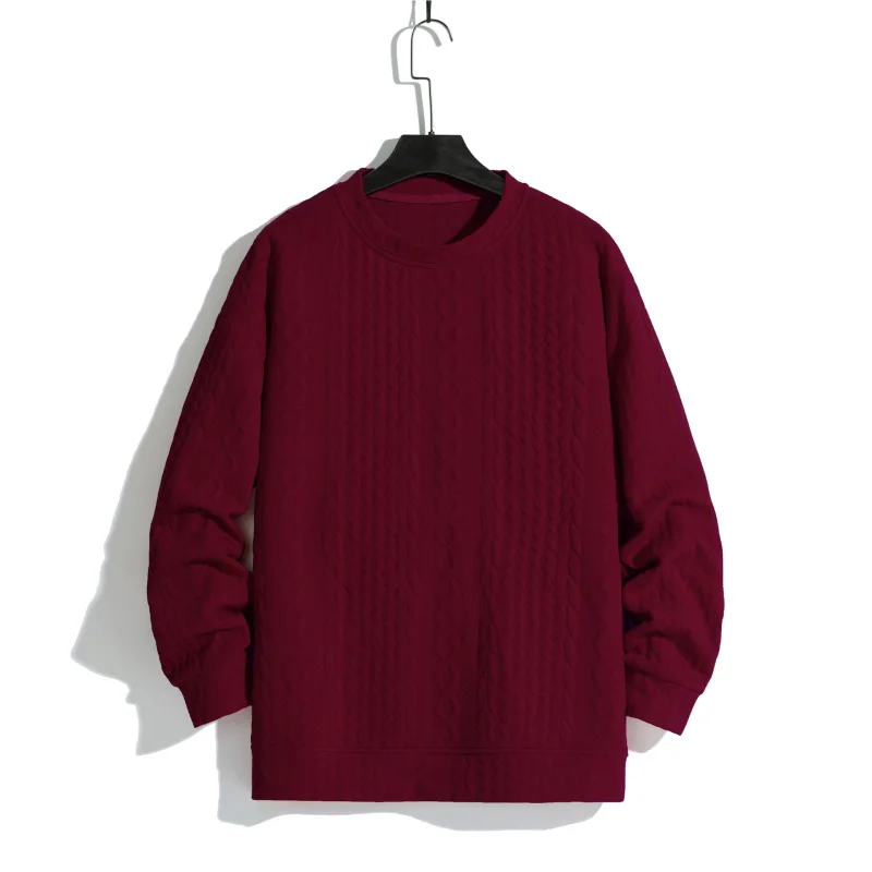 New Autumn and Winter Fashion Simple Round Neck Jacquard Solid Screw Thread Knitted Long Sleeve Casual Men's Y2k Sweater Tops
