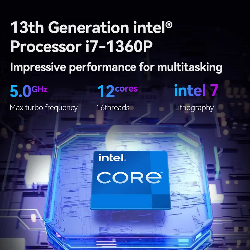 13th Gen Intel Core i7-1360P Mini PC 2x DDR5 Slots M.2 NVME SSD Thunderbolt4 WiFi6 8K UHD Windows 11 HTPC Office Gaming PC 4