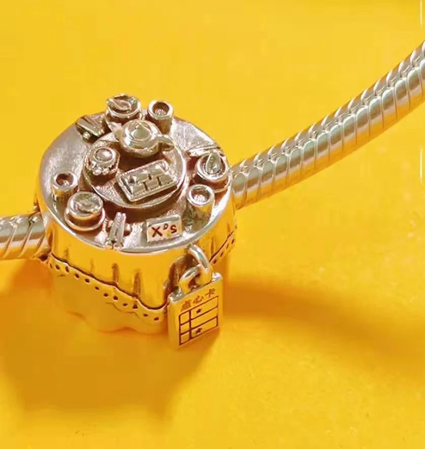 

925 Sterling Silver Round Table Set Charm Bead For Pandora Bracelet Bangle European Jewelry For Women Girls Collection Gifts