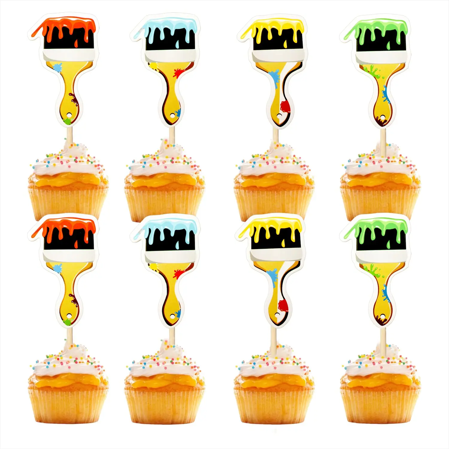 

12pcs Painting Cupcake Toppers Brush Cupcake Toothpicks for Art Paint Splatter Theme Party Birthday Decoration