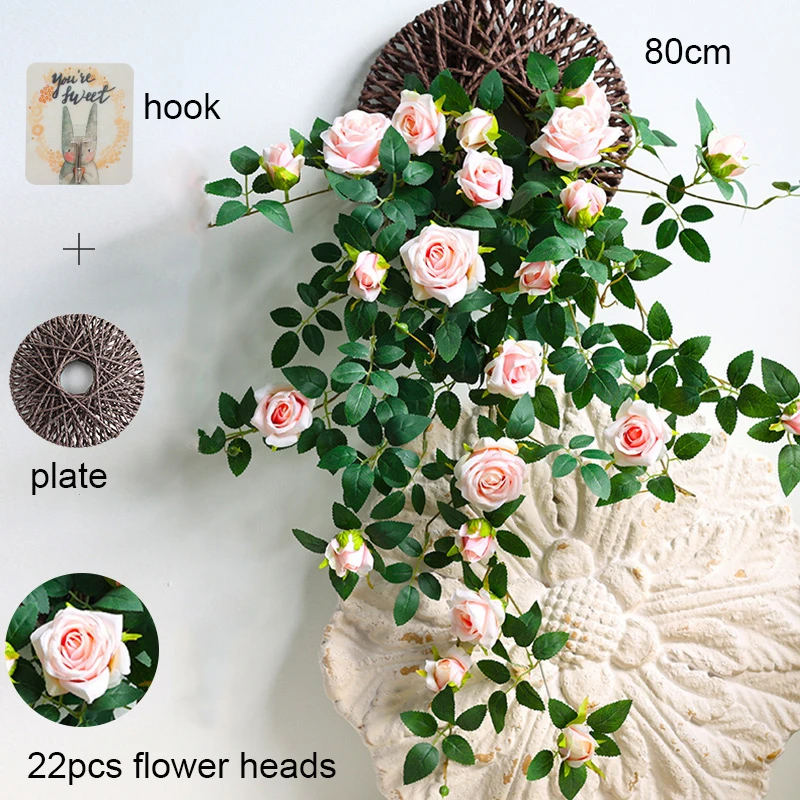 Yannew Boho Künstliche Hängende Rosen Liana Vine Blumengirlanden Wanddekoration Grün für Garten Hochzeit Zuhause Raumdekoration – Detail 26