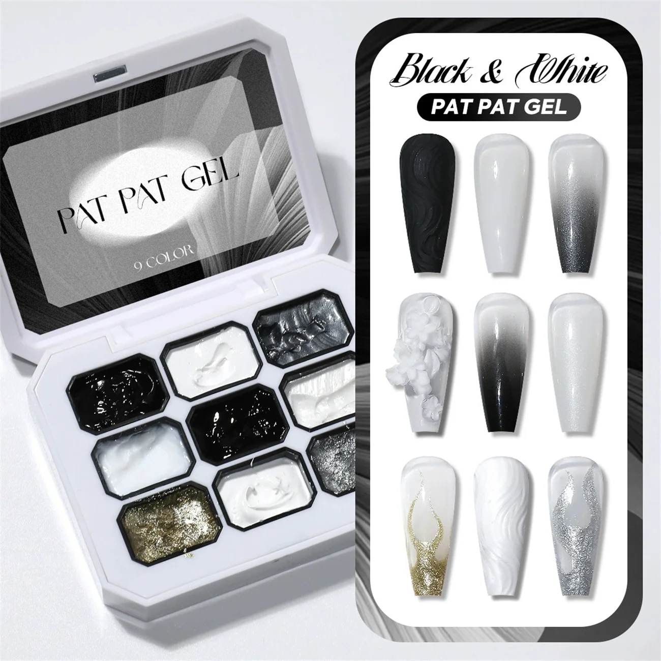 Black & White Nail Art Gel Kit with Nail Care Phototherapy Pen