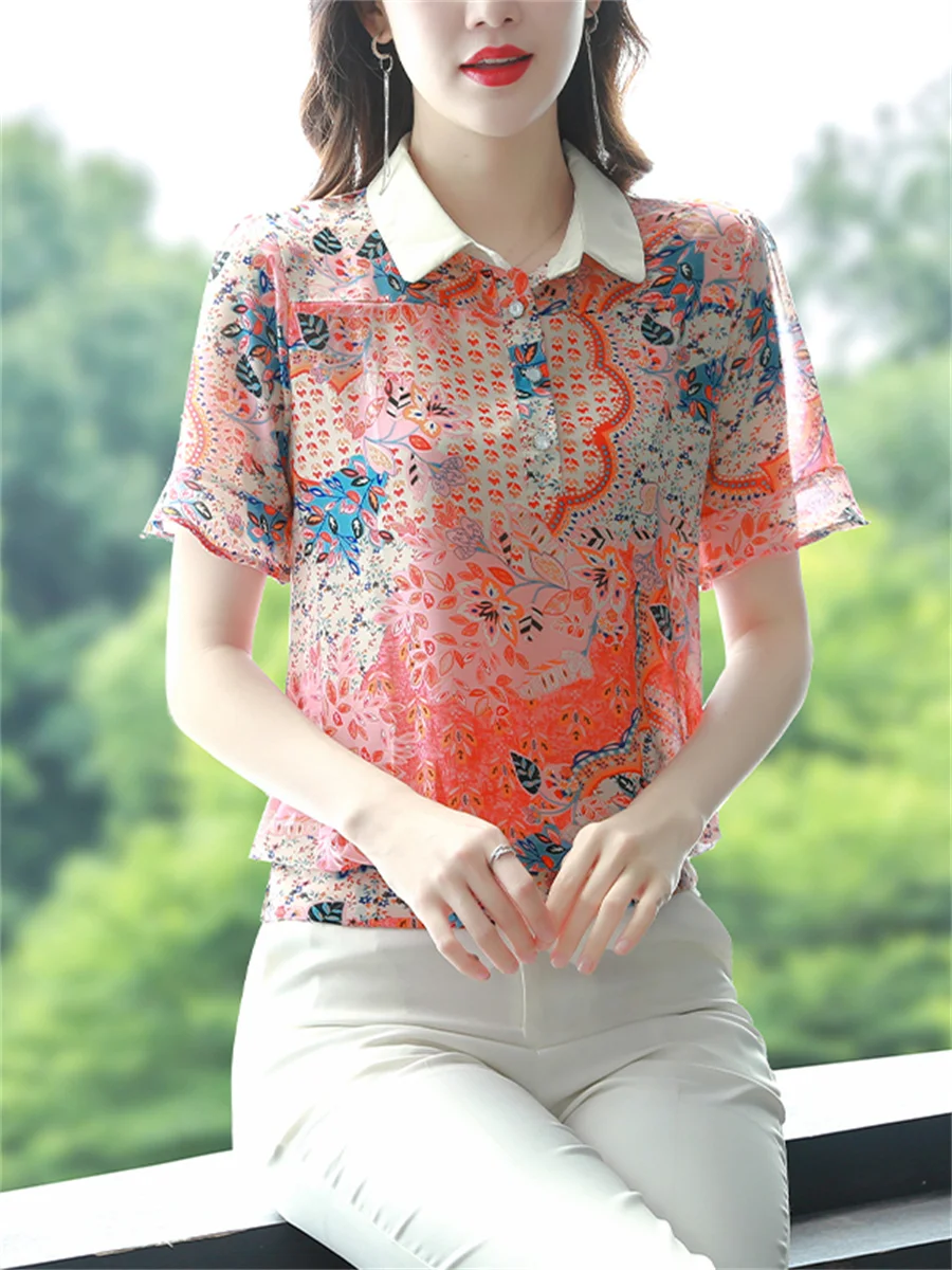 Woman Summer Style Chiffon Blouses Tops Lady Casual Short Flare