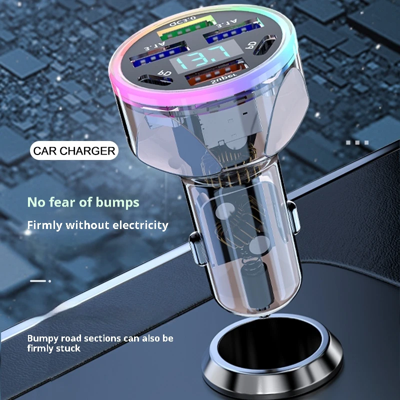 USB C Car Phone Charger Dual PD 4 in 1 with Voltage Display Super Fast Charge Adapter QC 3.0 for iPhone Xiaomi Oppo Vivo Samsung