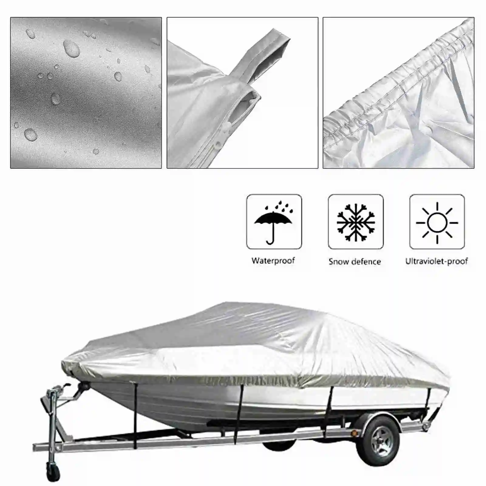 Boat Cover Yacht Outdoor Protection Waterproof Fabric Anti-smashing Tear Proof Silver Reflective 11-22FT