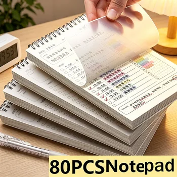 Quaderno per agenda giornaliera da 80 fogli, lista delle cose da fare, agenda con programma orario, blocco note a spirale per l'organizzazione delle attività dell'ufficio degli studenti