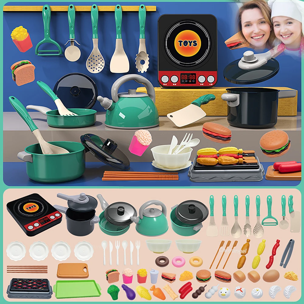 Kids Kitchen Toys Set 59/69 PCS Play Kitchen Accessories Kit Play Pots Pans Pretend Food Cooking Toy Toddler Girls Boy Gift kitchen toys