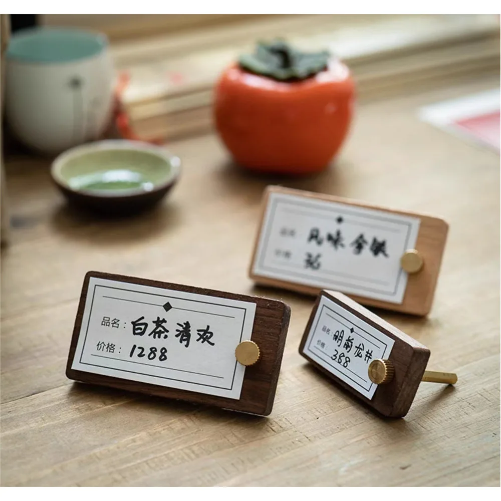 60x30mm Small Wood Price Label Paper Tags Jewelry Bread Cake Products Price Listing Sign Card Holder Display Stand