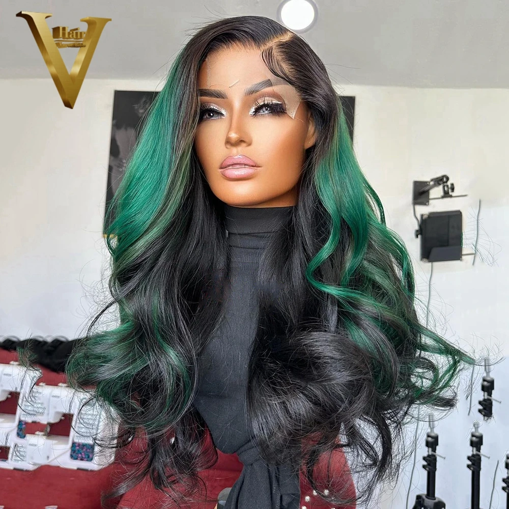 

Green Colored Highlight 13X4 Human Hair Lace Front Wig Glueless Loose Wave 4X4 Closure 13X6 Frontal Wigs For Women Preplucked