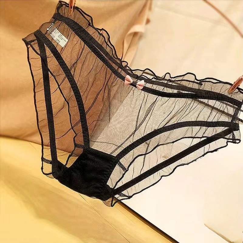 Sexy Women's Panties Underwear Lace Mesh Briefs for Female Lingerie Thin Bow Mid Waist Seamless Underpants трусы женск