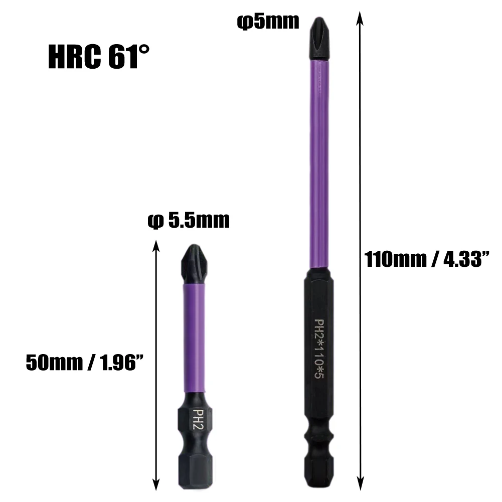 

HRC61 Degree Magnetic Cross Screwdriver Bits PH2 Screwdriver Impact Drill Bits Precision Screw Bits Electric Tools