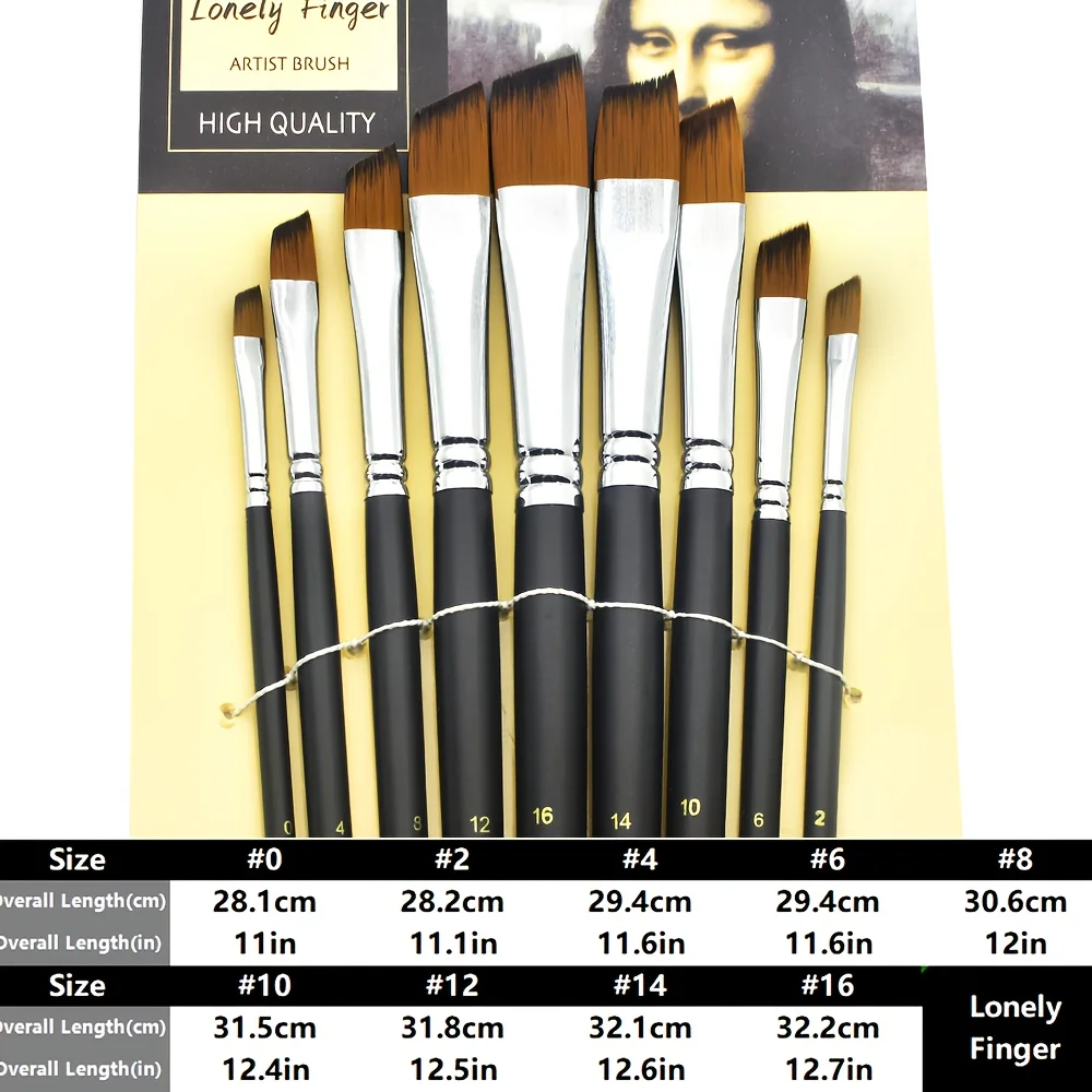 9pcs Long Handle Artist Paint Brushes Set High-Quality Flat Nylon Brushes for Watercolor Oil Back to School Art Supplies Gift 2