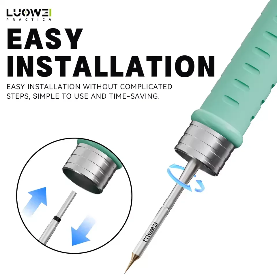 ? 10개 LUOWEI LW-C210 플라이 와이어 납땜 팁 키트 0.1mm 교체 가능 벤트 포인트 나이프 팁 (휴대폰 PCB 수리 도구용)
