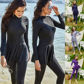 Women Long Sleeve Sports Swimsuit Muslim Swimwear Diving One Piece Burkini Full Cover Modest Swim Costumes Islam Maillot De Bain
