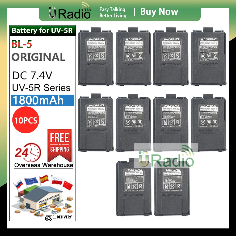 4 Pz O 10 Pz Uv-5R Batteria Originale Baofeng Walkie Talkie Accessori Per Baofeng Uv 5R 1800Mah Radio 7.4V Batteria Agli Ioni Di Litio Uv5R
