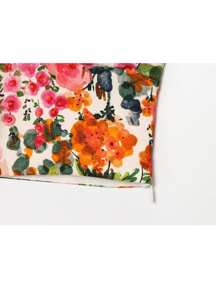 TFMLN New Women Fashion Printed Pleated Skirts Sets Chic Cut Out Sleeveless Short Top Maxi Skirt 2PCS Summer Lady Holiday Suits