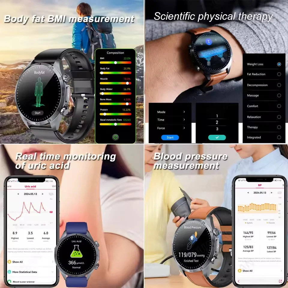 2026 New Nursing level AI-GPT Laser Electrotherapy Smart Watch ECG+PPG Blood Pressure Uric Acid Blood Fat Health Monitor Watches 5