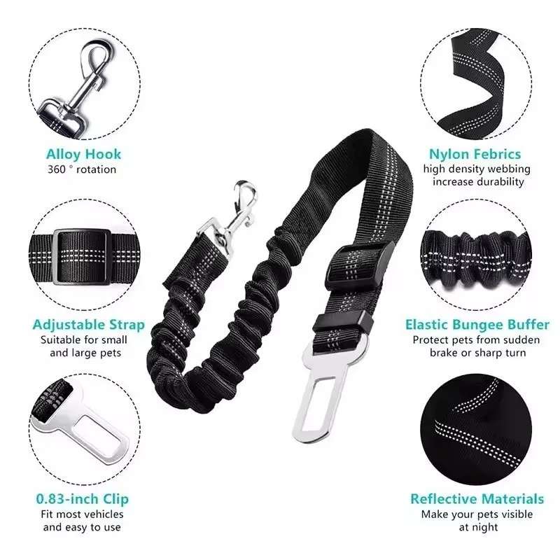 Nylon Dog Seat Belt Adjustable Reflective Durable Car Safety Rope