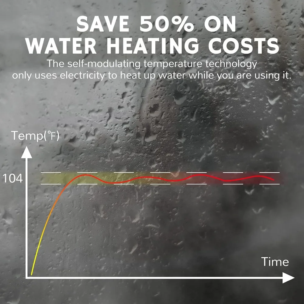 Electric Tankless Water Heater, 9kW, 240Volts-Endless On-Demand Hot Water-Self Modulates to Save Energy