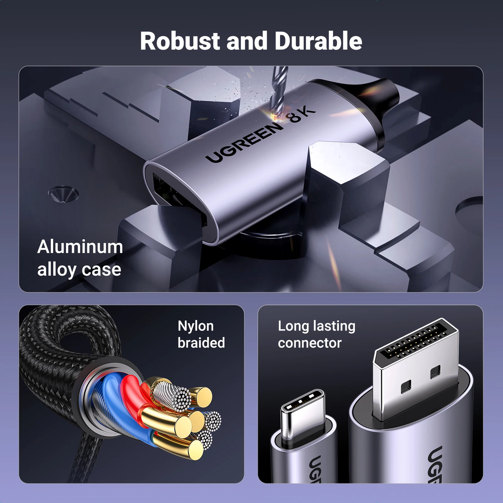 UGREEN USB C To DisplayPort 2.1 Cable 6FT - 16K@30Hz 8K@120Hz Compatible With MacBook, IPhone 15, Galaxy